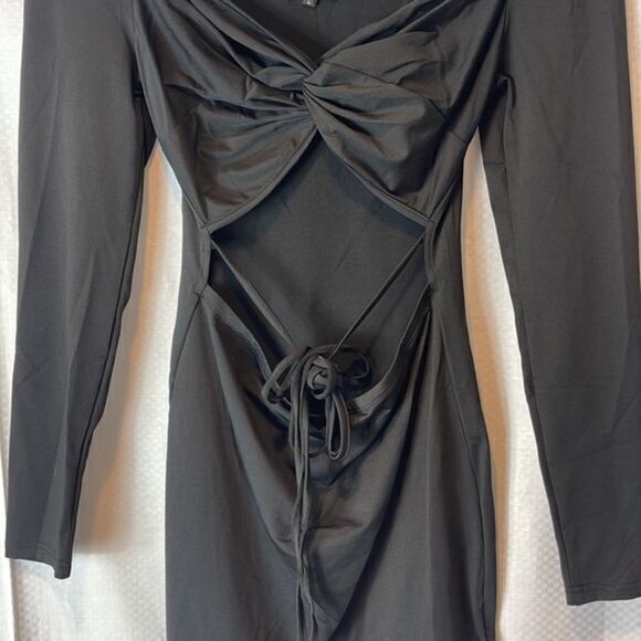 Micas Tie Waist Twisted Front Mini Black Dress Size Large — image 5 of 8